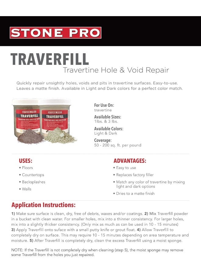 Stone Pro Traverfill - Travertine Hole and Void Repair - 1 Pound - Light - Image 2